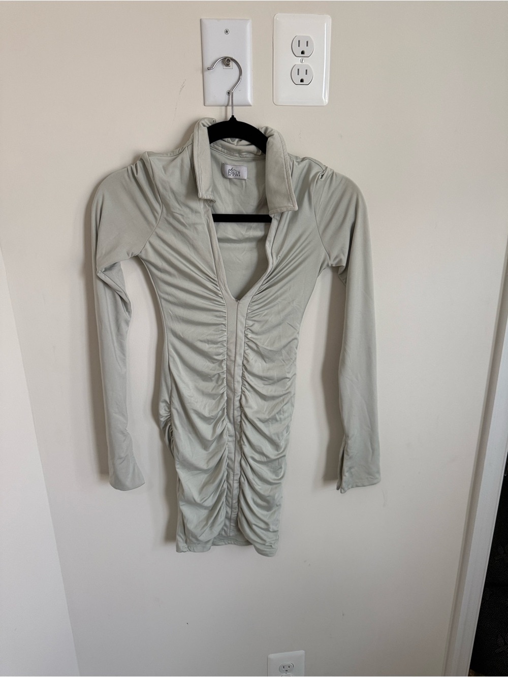 Oh Polly Long Sleeve Ruched Front Dress in Sage Green